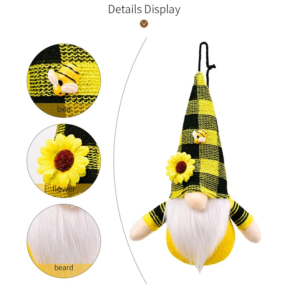 Sunflower Gnome for Home Decor Cute Bee Faceless Doll Pendant Wall Door Hanging Decoration Spring Summer DIY Figurines