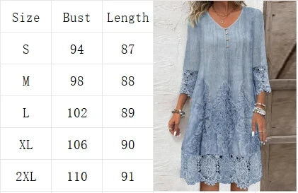 Button V-neck Short Sleeved Lace Printed Women's Dress Elegant Casual Fashionable High Street Spring Dresses