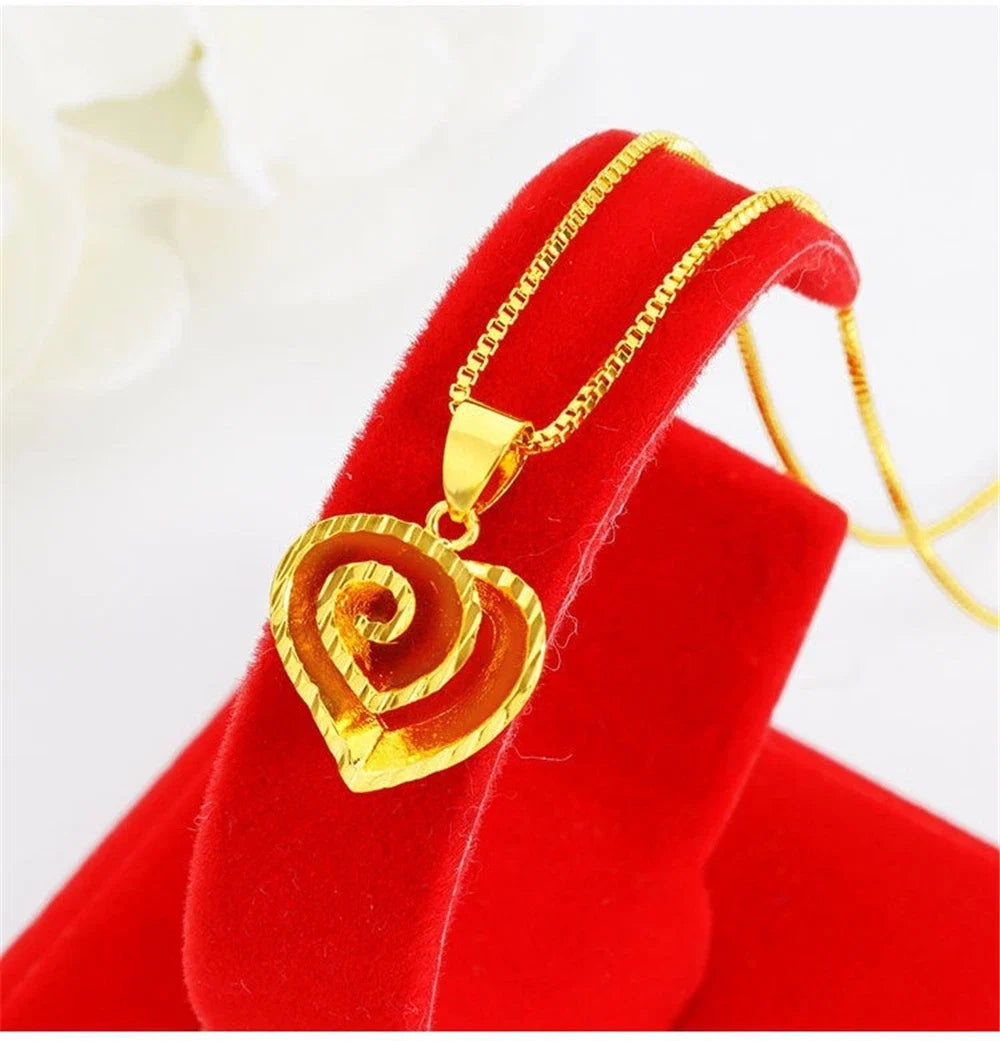 24K Gold Color Flower Pendant Necklaces for Women 18 Inch Water Wave