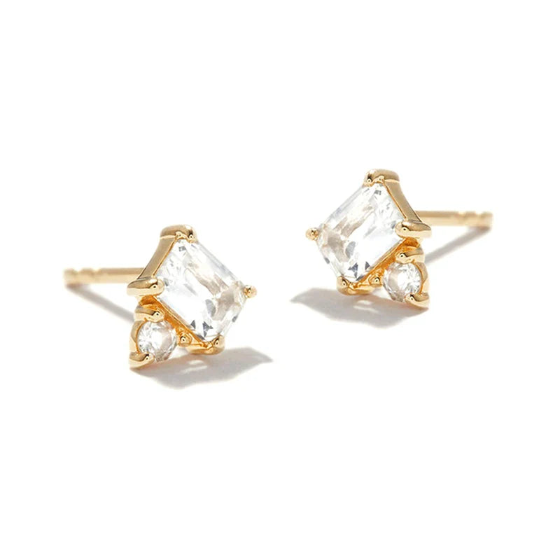925 Sterling Silver Ear Needle Geometric Zircon Metal Earrings for women Shiny Crystal Luxury Small Stud Fashion Wedding Jewelry