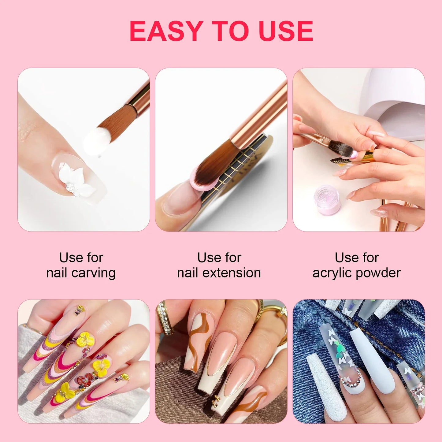 Saviland 7pcs Acrylic Nail Brush Set Size4/6/8/10/12/14/16 Acrylic Brushes for Acrylic Application Acrylic Powder Nail Art
