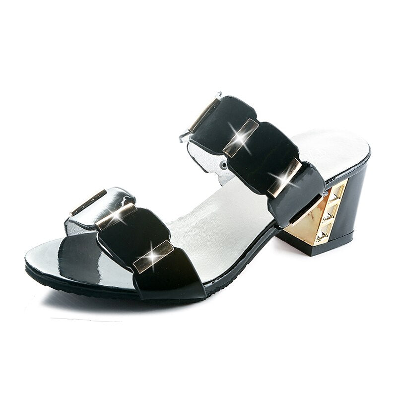 New Sandals for Women Classic High Quality Open Toe Chunky Heel Pointed Flip Flops Sexy Cute PU Non-slip Office High Heels