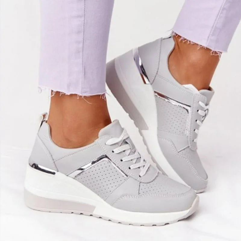 Women's Sneakers Platform Casual Shoes Solid Color Vulcanized Shoes Lace-Up Lightweight Tennis Shoe Wedges Plus Size Women Shoes