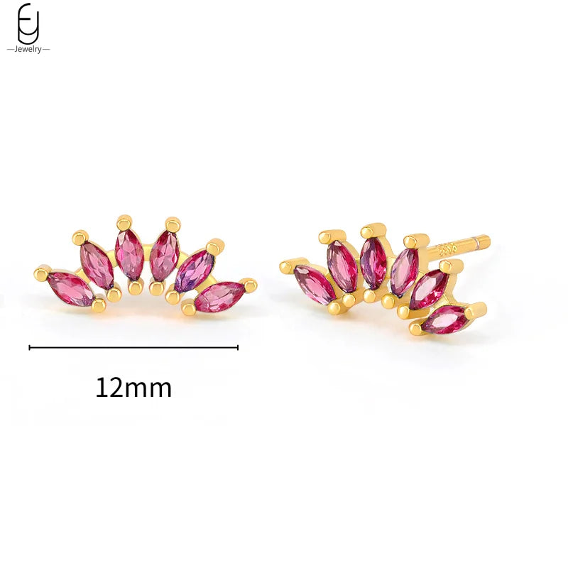 925 Sterling Silver Needle Rose Red Crystal Stud Earrings For Women Water Drop/Heart Pendant Gold Earrings Fashion Jewelry Gifts