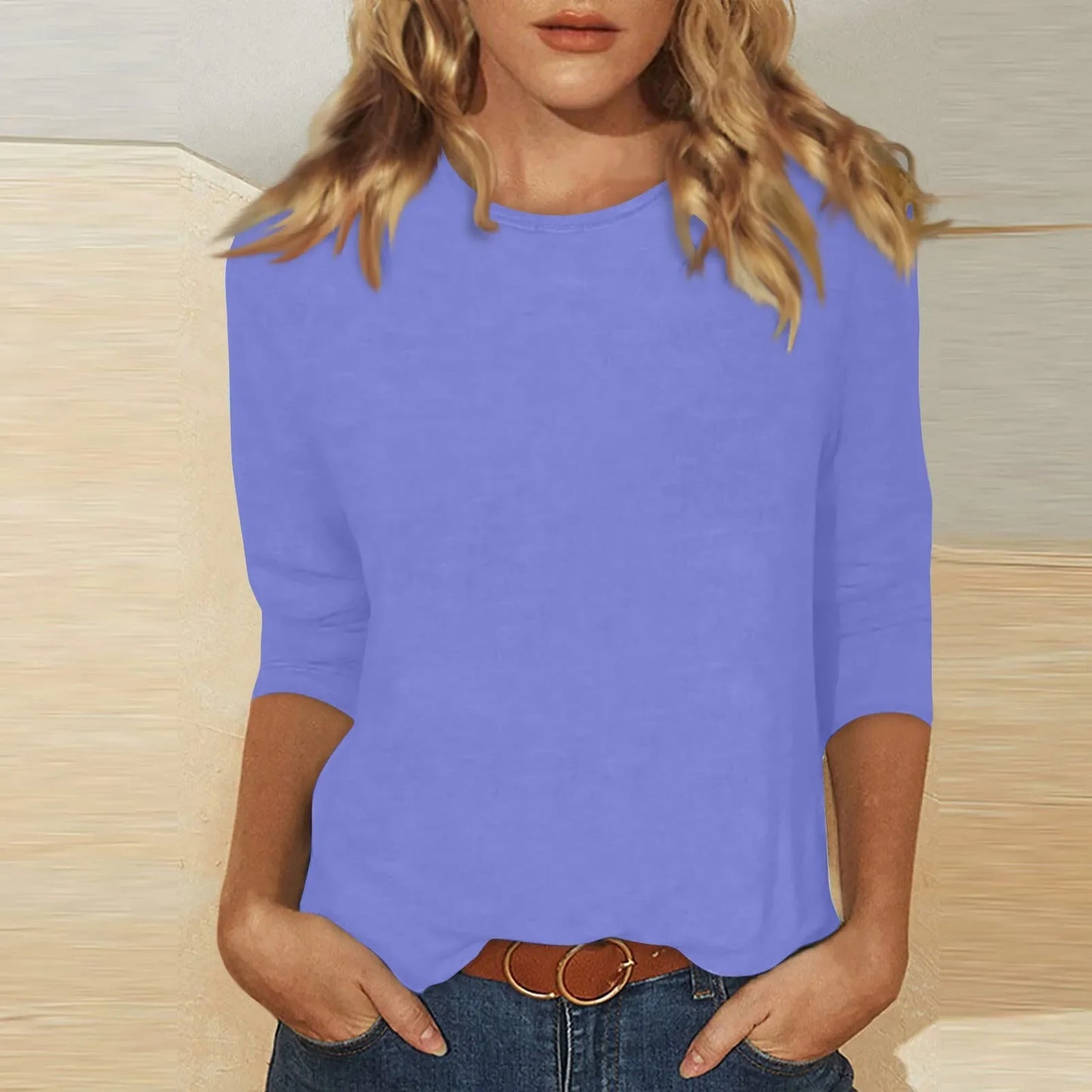 Summer Women's Tops 3/4 Sleeve Fashion Crewneck Cute Shirts Casual Print Tops Casual Outfits T Shirt