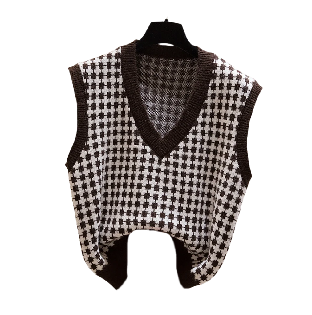 Fall Winter Knitwears 3 Pieces Set For Women Plaid Knitted Vest+solid Blouse+wide Leg Knitting Pants Sets Women Outfits 2024