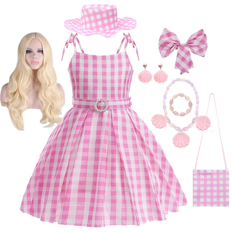 2024 New Movie Barbi Girls Boys Costume Cosplay Clothes Children Pink Halloween Carnival Kids Party Wear For 2-10 Years