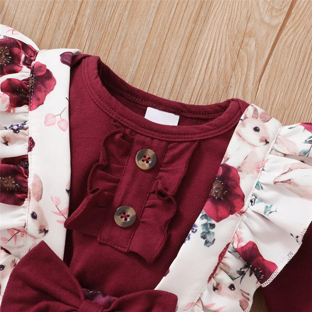 0-18months Baby Girl Clothes Set Red Color Long Sleevs Bodysuit