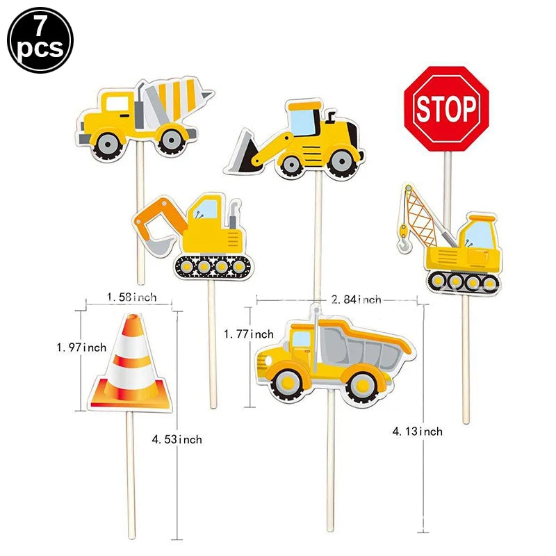 5pcs Construction Themed Balloon Carton Vehicle Balloon Excavator Forklift Crane Balloons for Boy's Construction Birthday Party