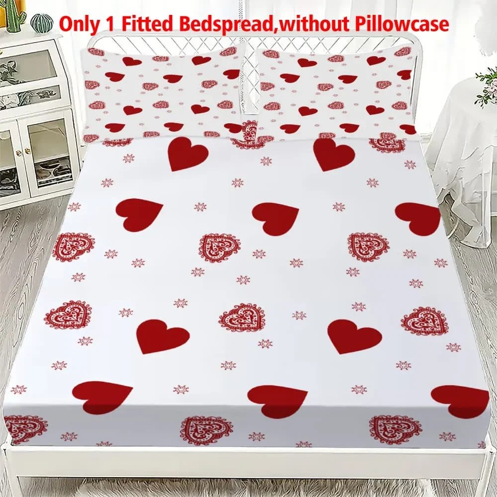 1pc red hearts Print Fitted Sheet Deep Pocket Elastic Mattress Cover Single Double Queen King Bedroom Decor