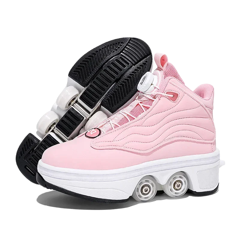 Unisex Automatic Retractable Roller Skates Women's High Top Sports Shoes with Wheels Dual-purpose Skating Sports Shoes