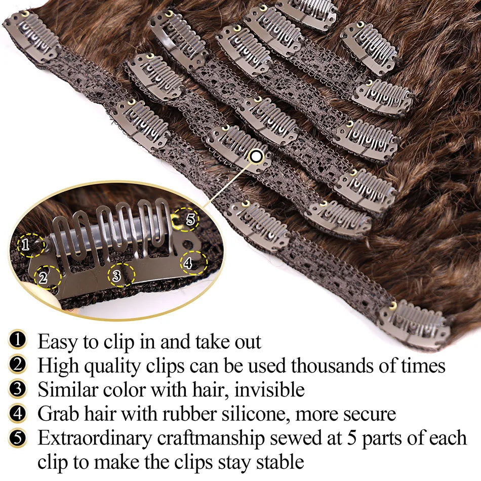 Synthetic Extensions Curly Hair Extensions Clip in 26Inch Kinky Curly Fake Hair Pieces  For Women  And daily wear Or Cosplay