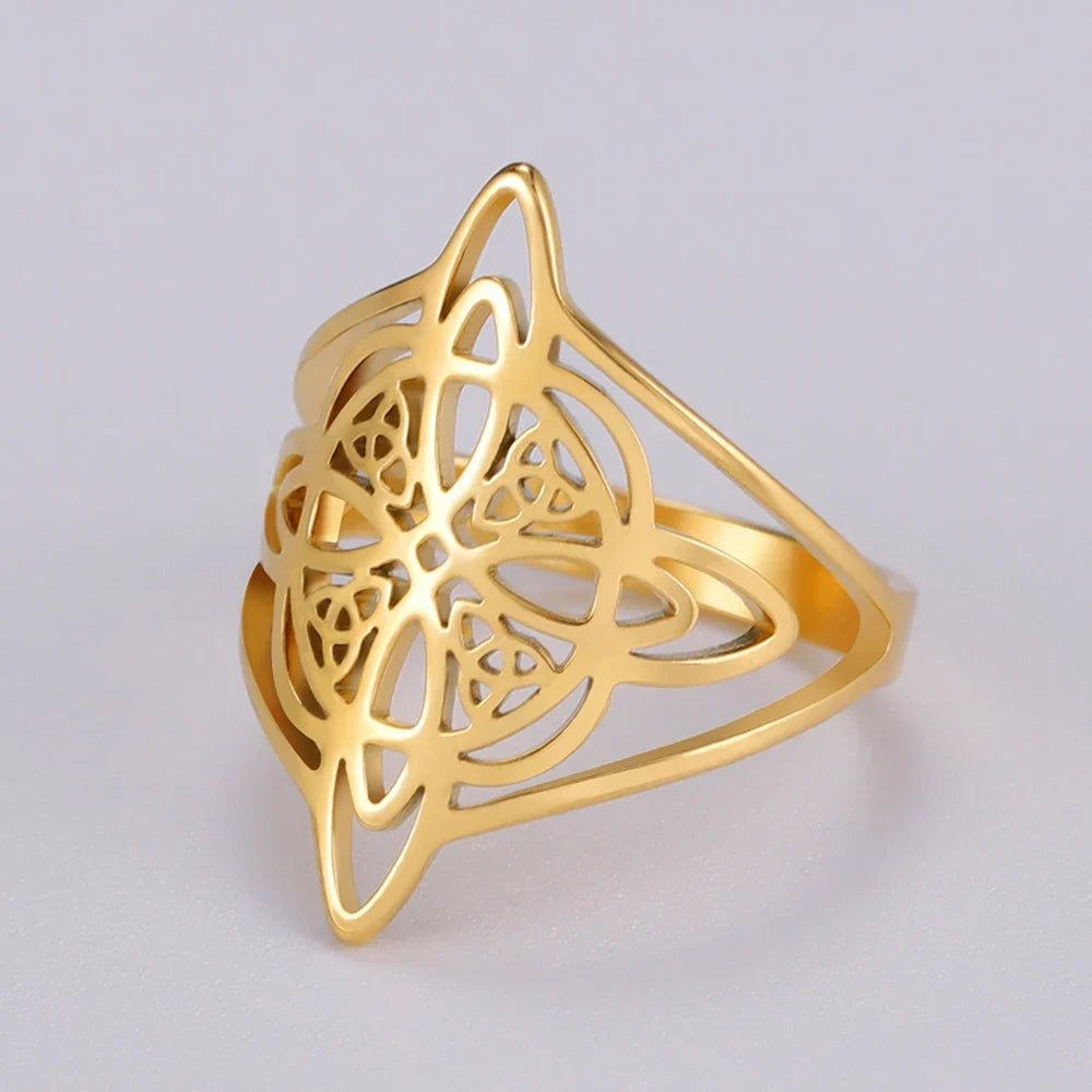 LIKGREAT Witch Knot Ring for Women Men Hollow Stainless Steel Finger Rings Celtic Vintage Amulet Protection Couple Jewelry Gifts