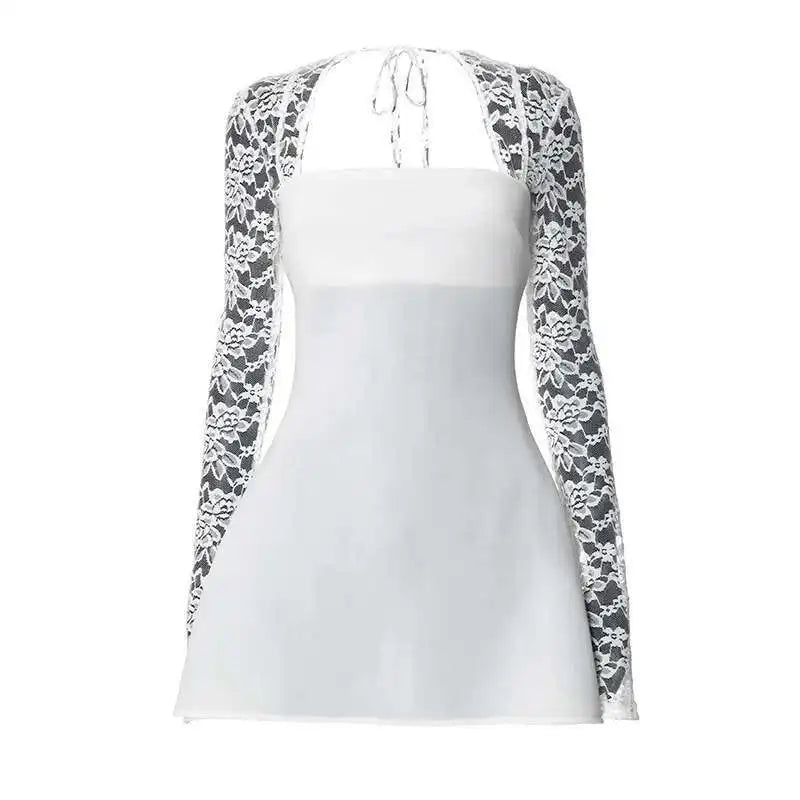Townlike Lace Patchwork Waist Wrap A-line Dress Women Mini 2024 Autumn Winter Dress Backless Nightclub Sexy Party Dresses