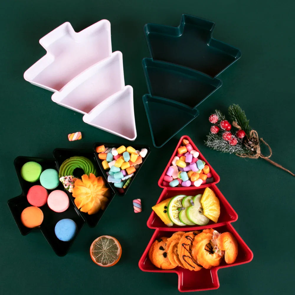 Christmas Tree Shaped Food Tray Christmas Party Chip Candy Dessert Plate Reusable Snack Cookies Tray Xmas Snack Dishes Bowl
