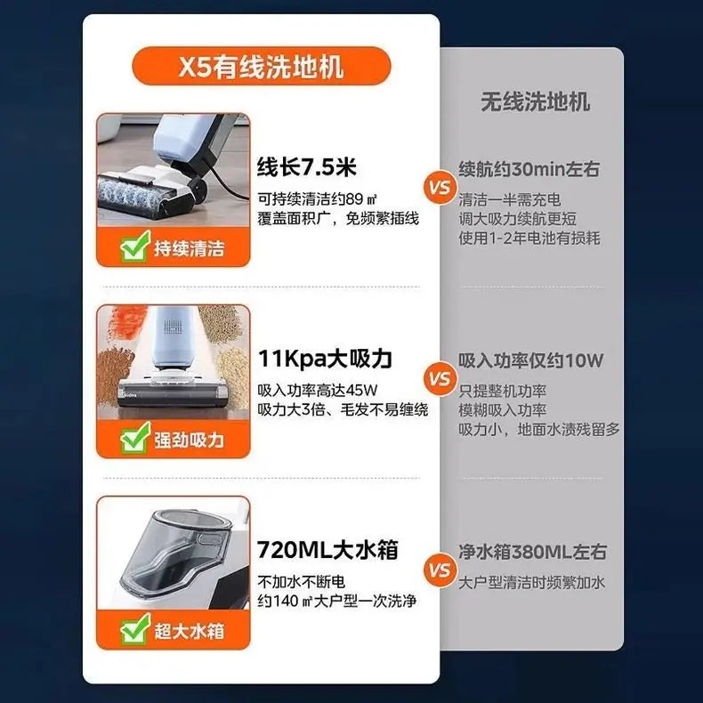 X5 floor scrubber, vacuum cleaner, mop and sweeper, household mopping machine, automatic cleaning electric wired mop