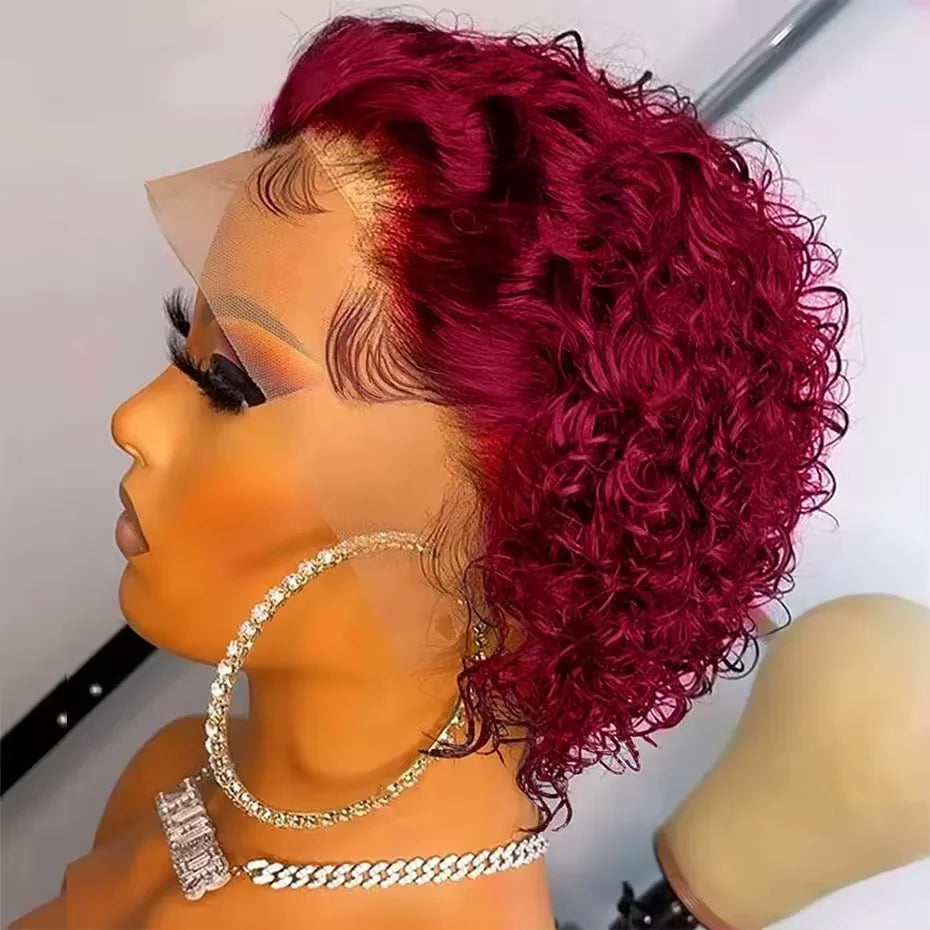 Short Pixie Cut Wig Curly Bob Lace Front Human Hair  200Density 13X1 Lace  Brazilian Wig