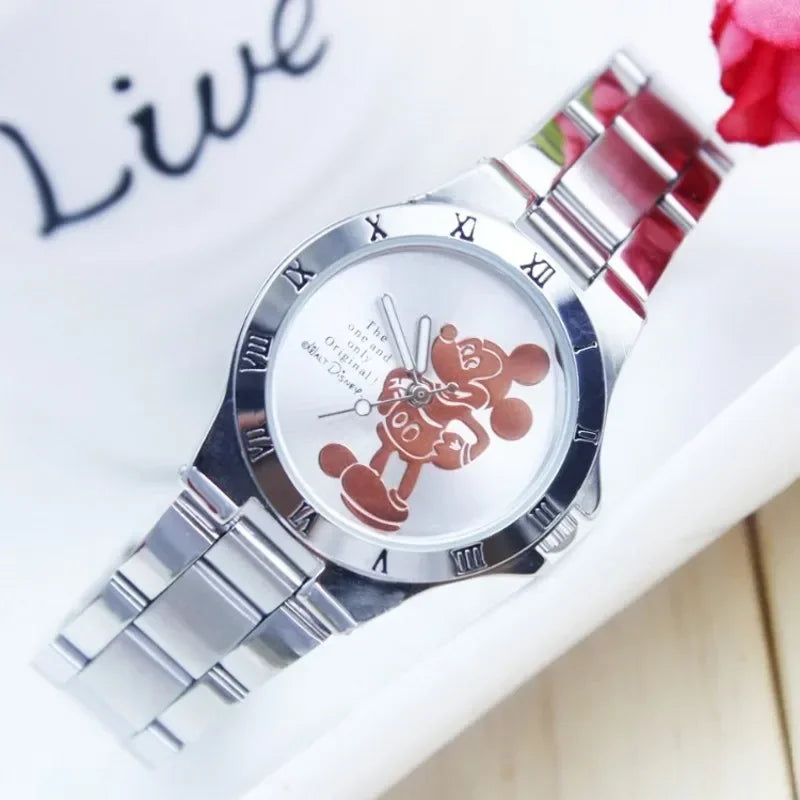 Luxury Girls Watch Mickey Minnie Women Watch Fashion Silver Ladies Wristwatch Full Steel Women's Watches Clock Relogio Feminino
