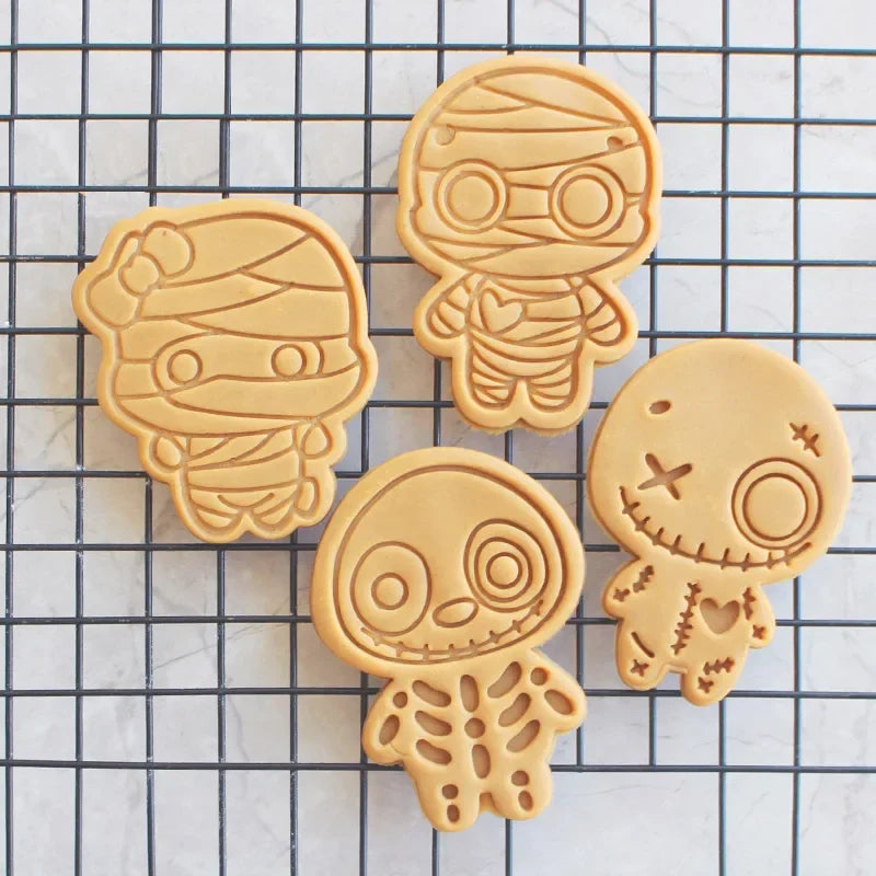 Halloween Skull Cookie Cutters PLA Cartoon Pressable Gingerbread Man Biscuit Stamp Chocolate Mold Cake Decorating Tools