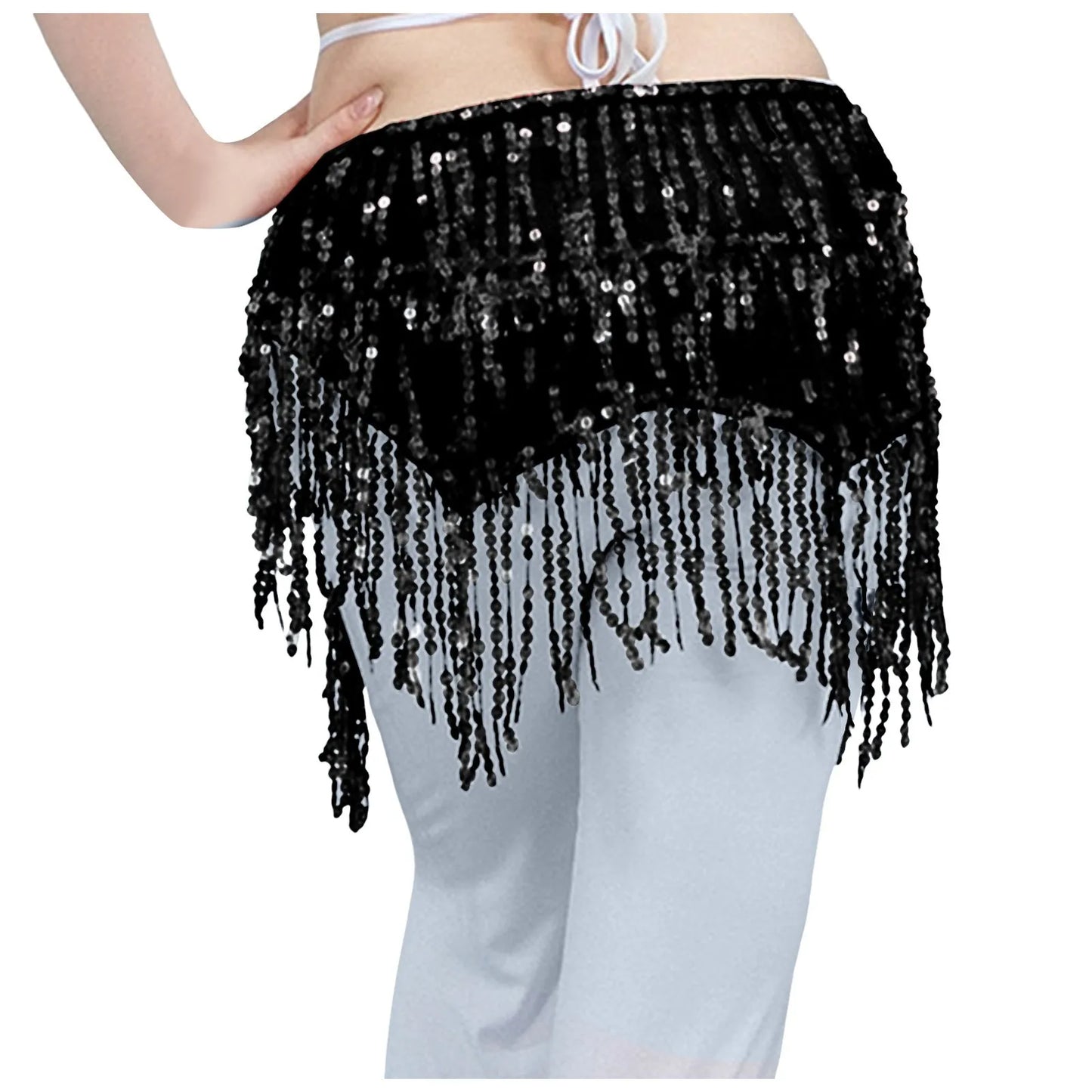 Belly Dance Skirts for Women Midi Length Women Belly Dance Training Waist Chain Short Wrap Hip Skirt With Sequin Fringe Skirts