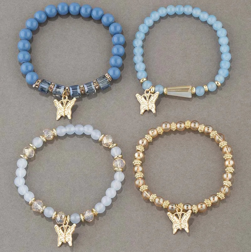 4pcs Bohemian Butterfly Charm Bracelet Set for Women Crystal Beads