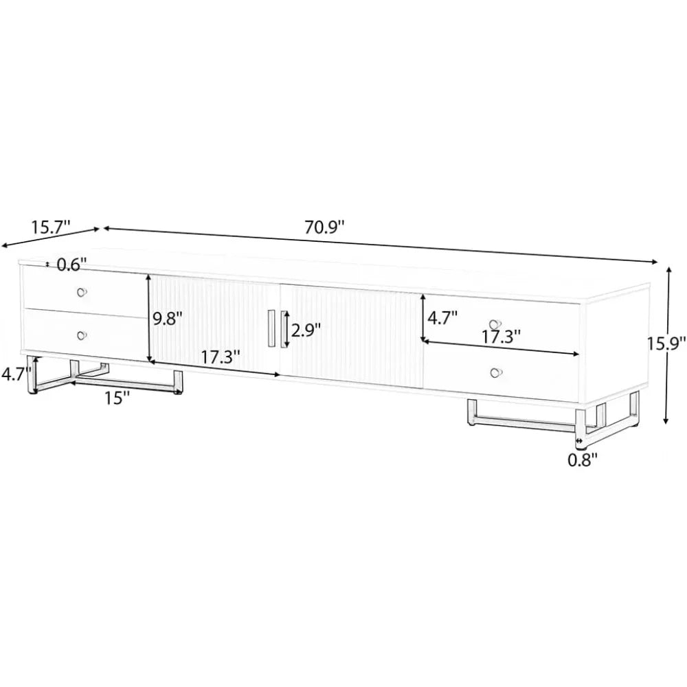 71" Fluted TV Stand, Modern Low Stand for TVs up to 80 Inches, Entertainment Center with Storage and 4 Drawers