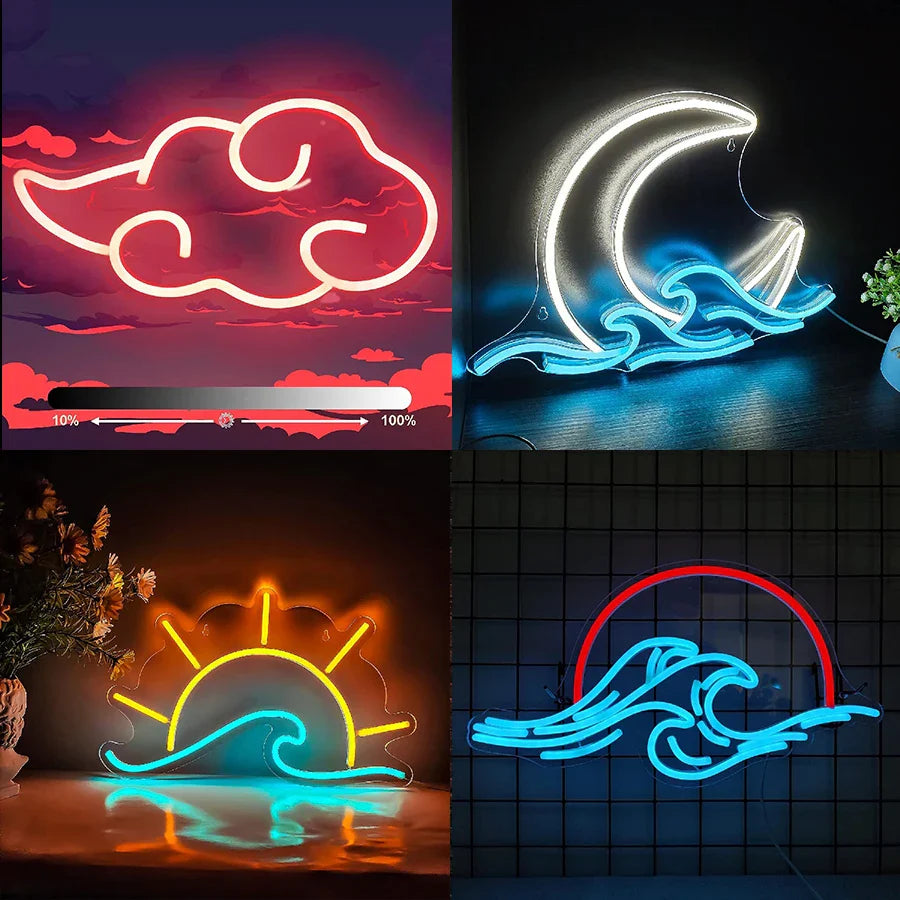 Sunrise Sunset Neon Sign Moon over Sea  LED Light Twilight Wave  Wall Signs for Room Decor Anime Neon Light Acrylic cloud Sign