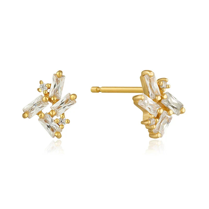 925 Sterling Silver Ear Needle Geometric Zircon Metal Earrings for women Shiny Crystal Luxury Small Stud Fashion Wedding Jewelry