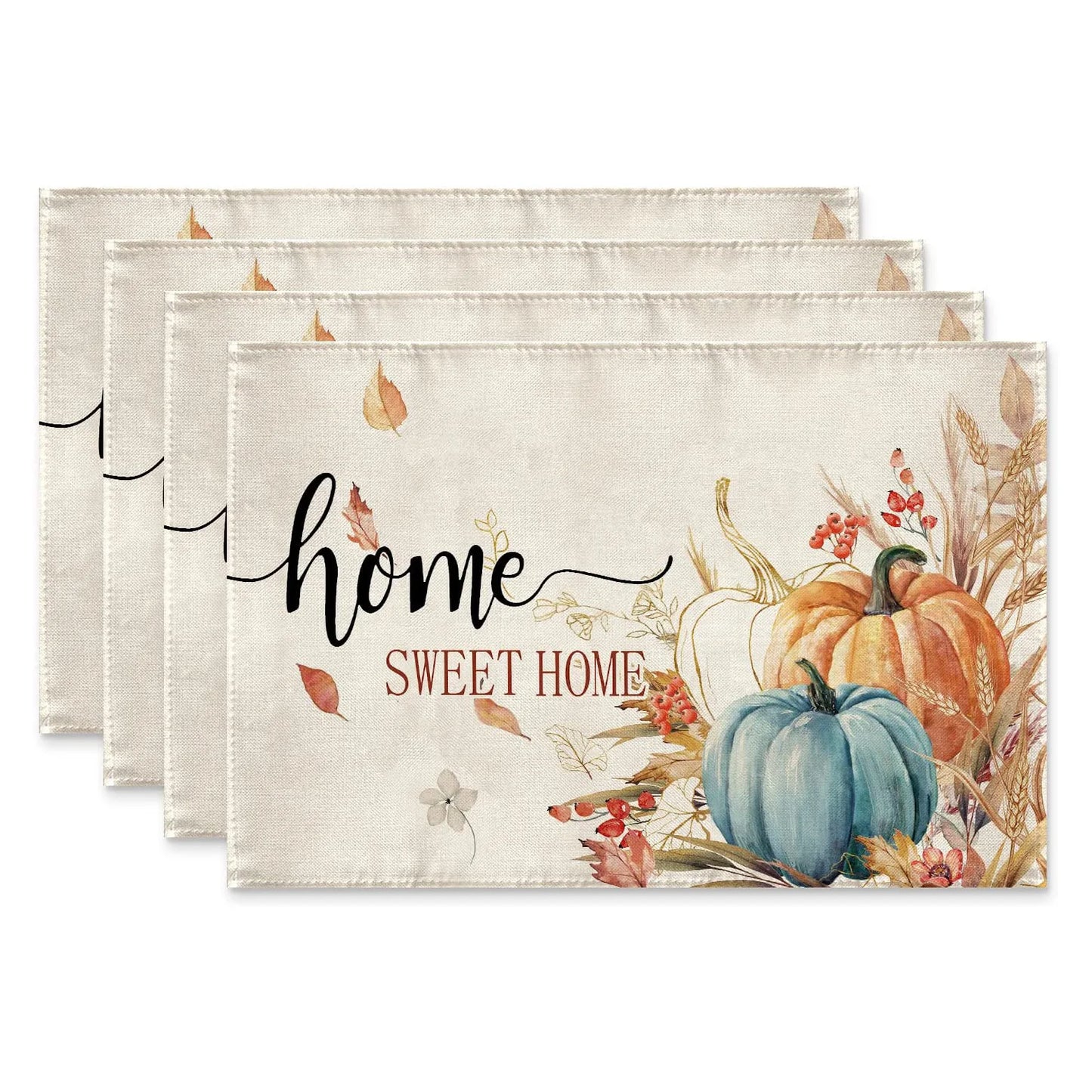 4PCS Thanksgiving Day Table Placemats 30*45cm Linen Autumn Pumpkin Maple Leaf Printed Dining Table Mat Festive Table Decoration