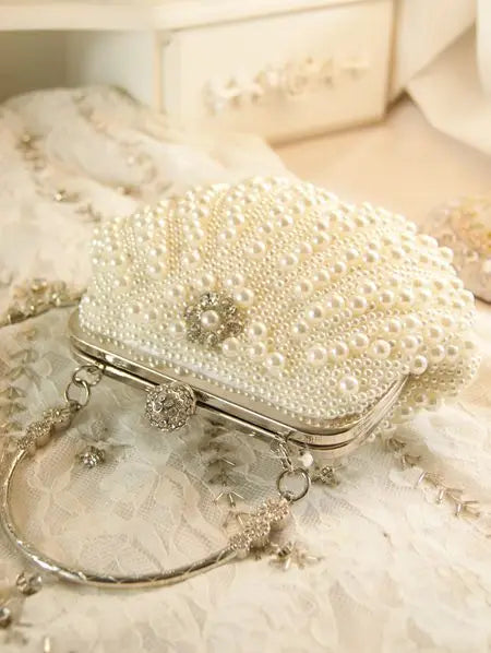 Lost in Vintage Womens Party Luxury Handbag Bags Designer Pearl Diamonds Evening Clutch Crossbody &Shoulder OL Formal Purse