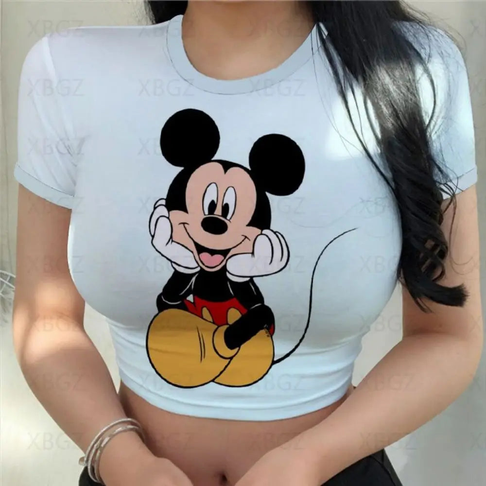 Mickey Crop Top Minnie Mouse Fashion Woman Blouses 2024 Tight Clothes Disney T-shirts Sexy Y2k Party Women's T-shirt Print Tops