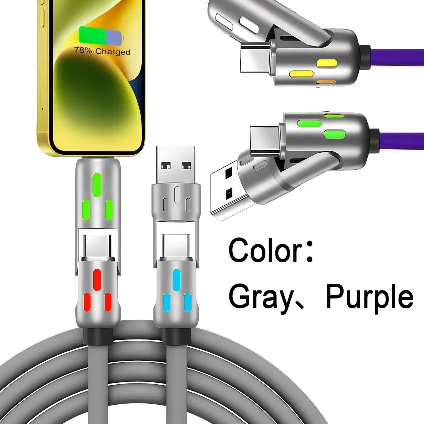 PD 240W 4-in-1 Multi Port Fast Charging Cable 3A USB/C To Type C/Phone Fast Sync Charger Adapter Compatible with Laptop/Tablet