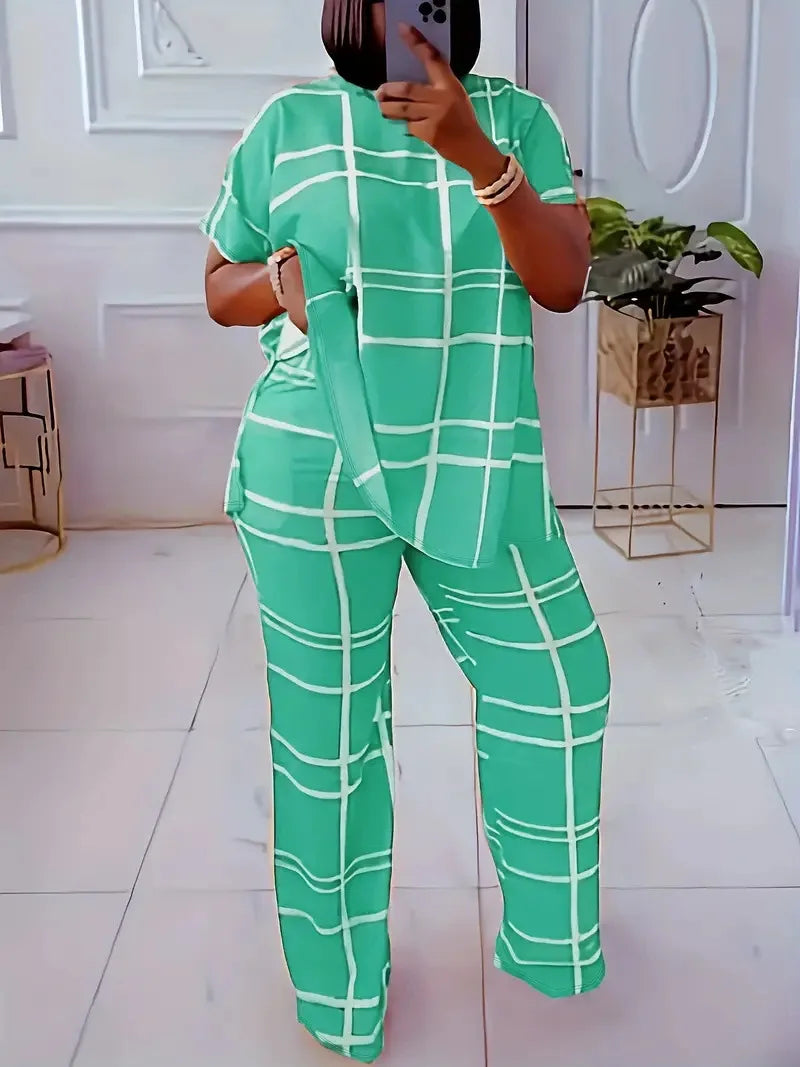 Short Sleeve 2 Piece Women Sets 2025 Spring Summer Matching Sets Stripe Print Two Pieces Sets Top Pants Suits Outfits Clothing