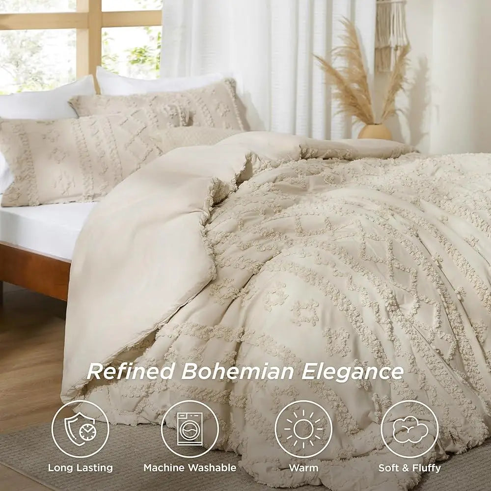 3 Pieces Queen Comforter Set Embroidered Bedding