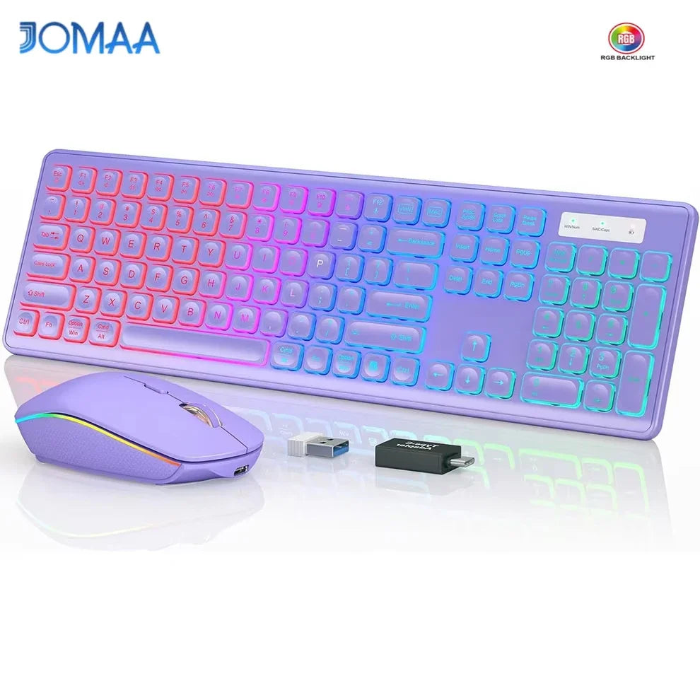 Wireless Backlit Keyboard and Mouse Combo - Rechargeable Full-Size 2.4GHz Illuminated Set for Enhanced Productivity