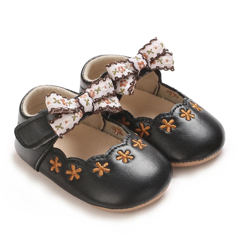 0-1Year Baby Shoes Infant Pre-Walker Shoes Girls Princess Bow Shoes Cute Breathable Flower Soft Sole Casual Sports Footwear