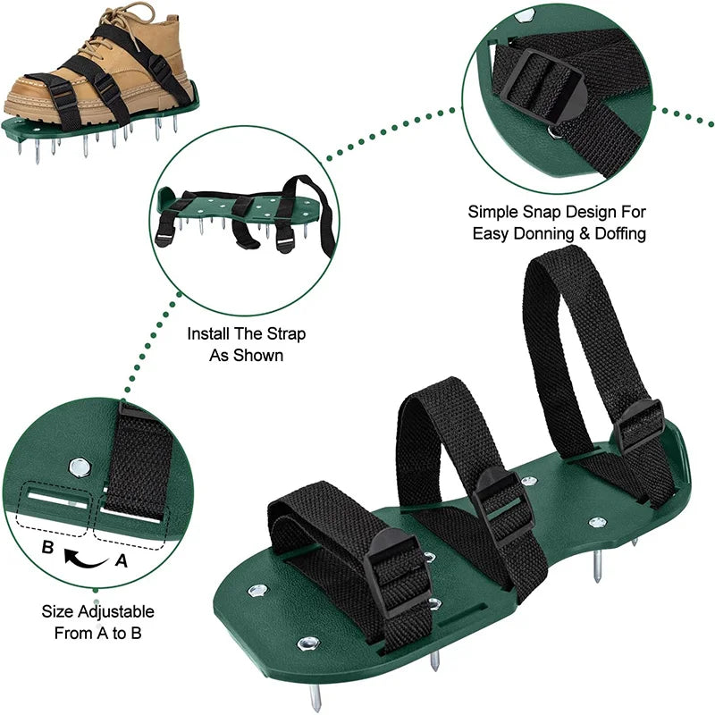 1 Pair Lawn Aerator Shoes for Grass Heavy Duty Spike Shoes with Adjustable Straps for Yard/Garden/Patio Universal Fit Men/Women