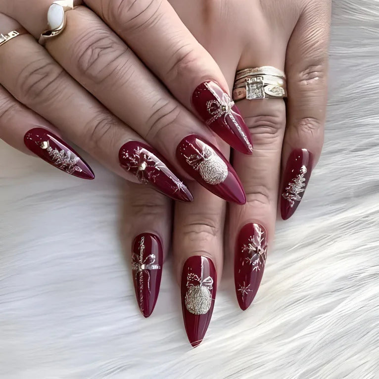 24pcs Long Ballet Christmas False Nails Cute Gingerbread Xmas Tree Fake Nails Women Wearable Full Cover European Press on Nails