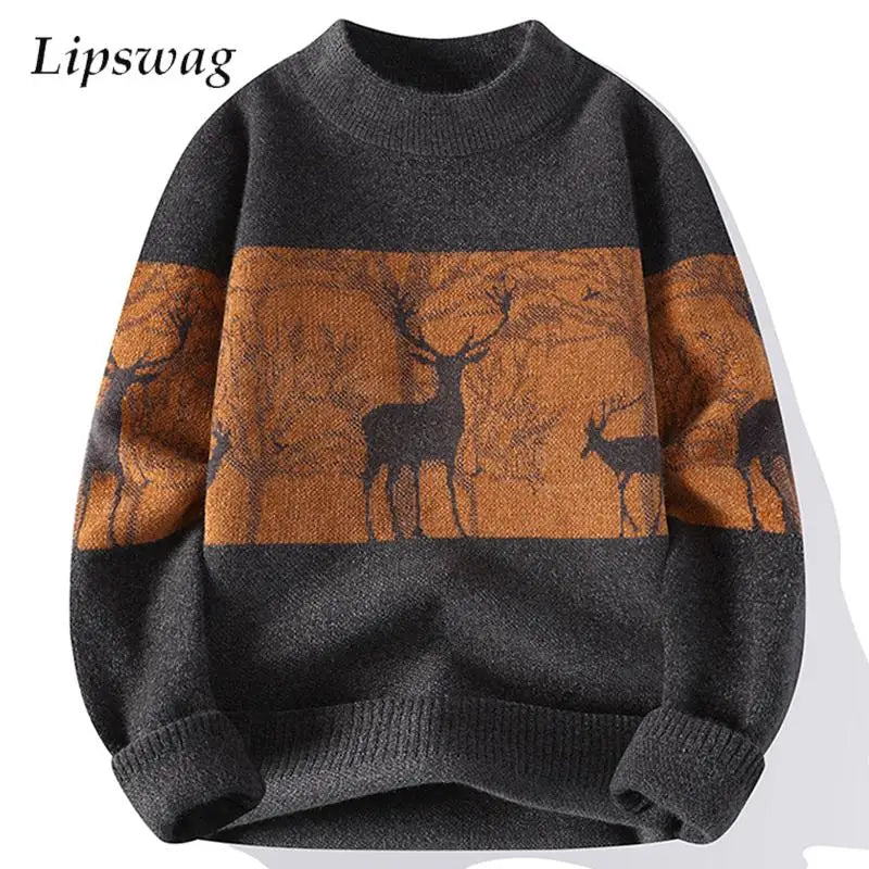 Christmas Sweaters Mens Fall Winter Casual O Neck Long Sleeve Knitted Jumpers Men Clothing Knitting Slim Fit Sweater Streetwear