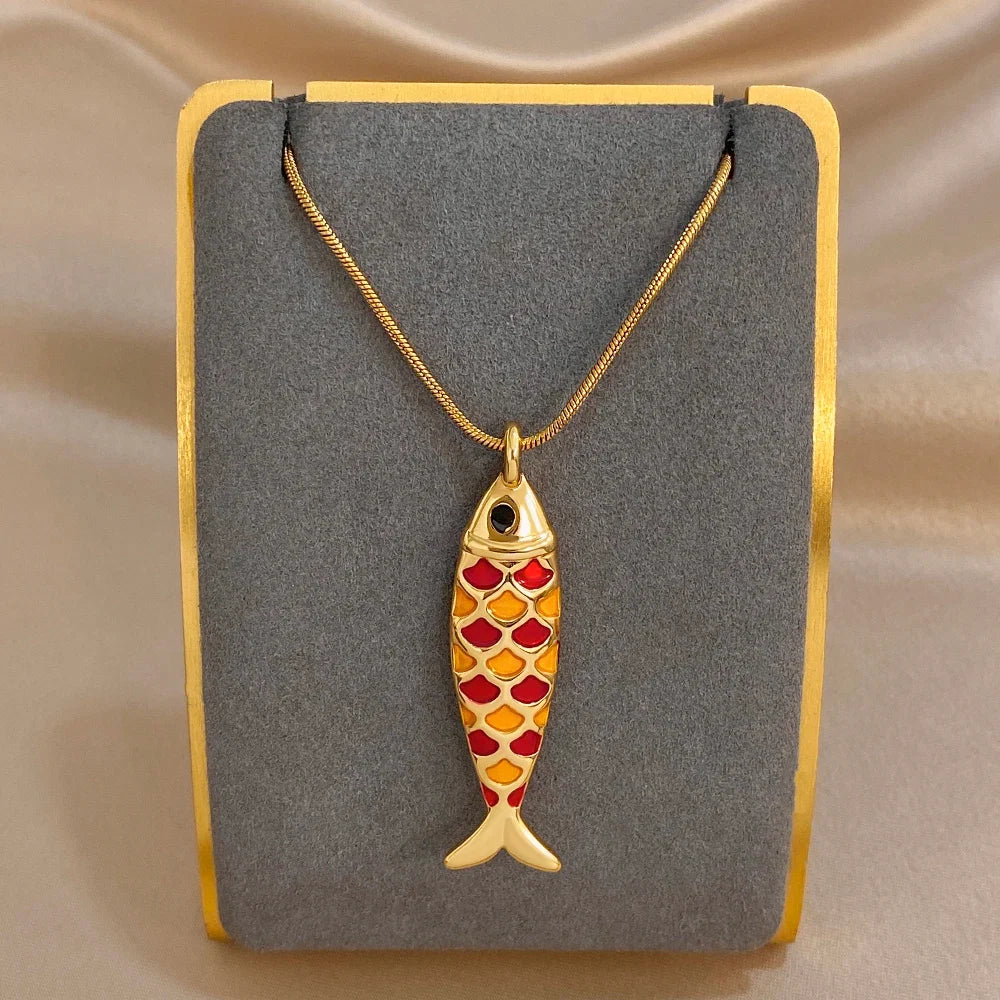 18K Gold Plated Stainless Steel Fish Pendant Necklace for Women
