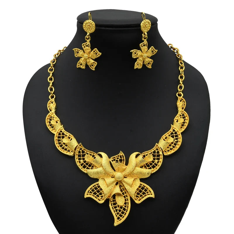 ANIID African 24K Gold Plated Jewelry Sets For Women 2PCS Set