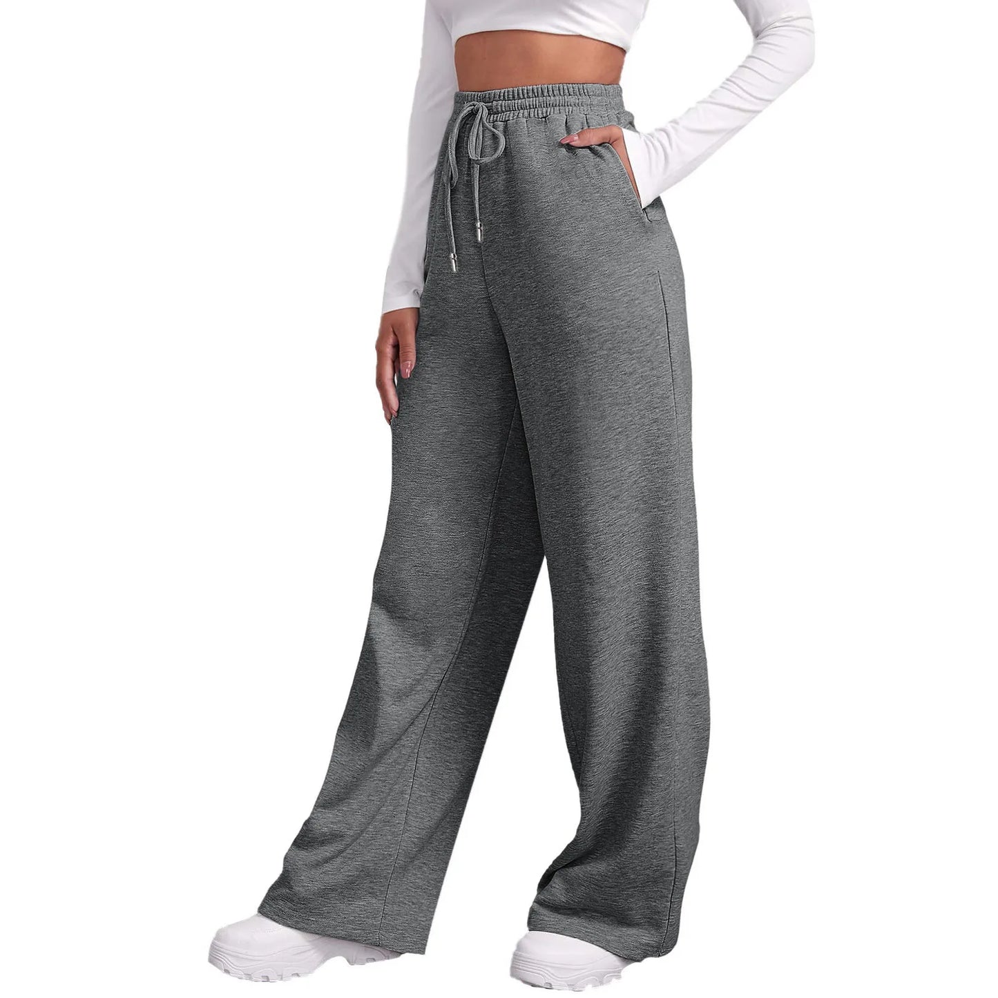 Women’s Drawstring Sweatpants Wide Straight Leg Pants Solid Color Sweatpants Casual Pants For Women 2024 Spring Emale Clothes