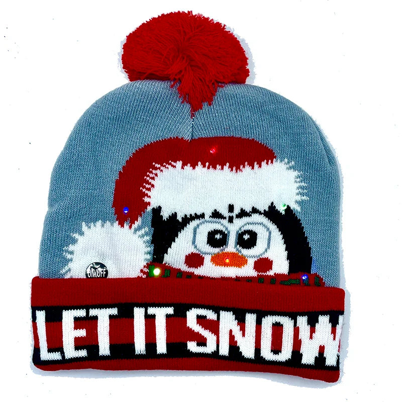 LED Christmas Hat Creative Flashing Led Light Knitted Hat Snowman Winter Warm Color Knitted Cap Christmas Gift