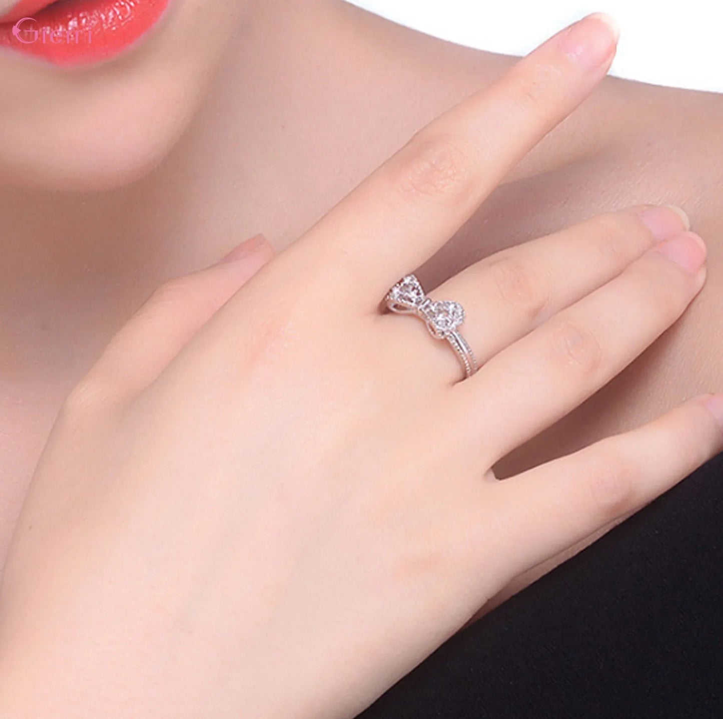 925 Sterling Silver Bowknot Bow Knot Cubic Zirconia Rhinestone Rings