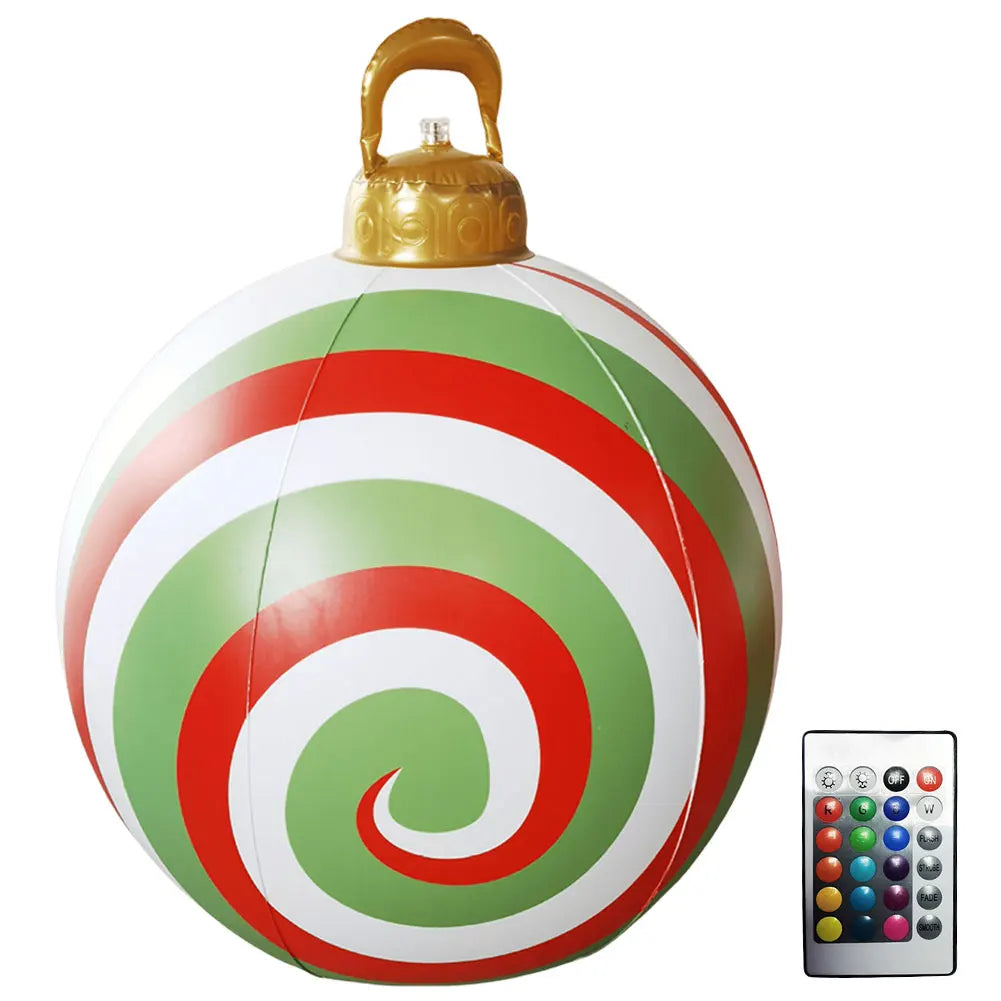 60cm PVC Inflatable Christmas Balls Toys Light Up Giant Christmas Inflatable Ball Xmas Tree Ornaments Christmas Decoration 2024