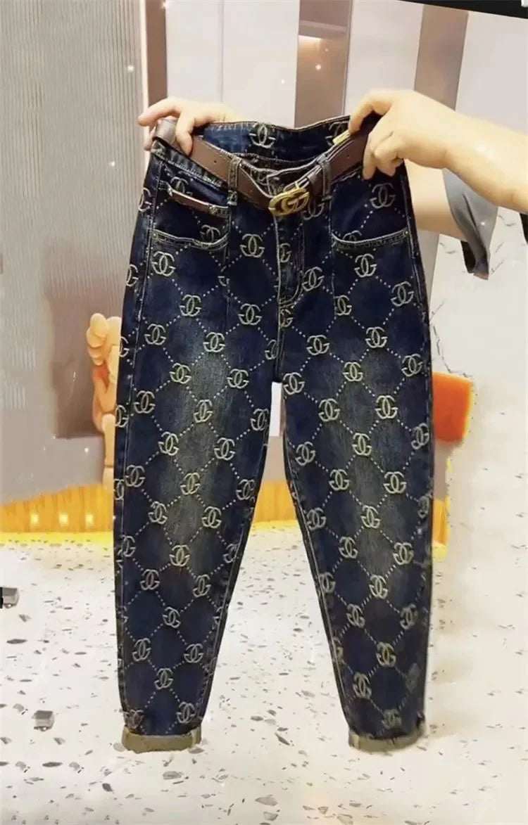Women's Jeans For Autumn And Winter, High Waist, Loose Fit, Slim Fit, Shopping And Leisure, High-end Brand Pants, 2024 New Item