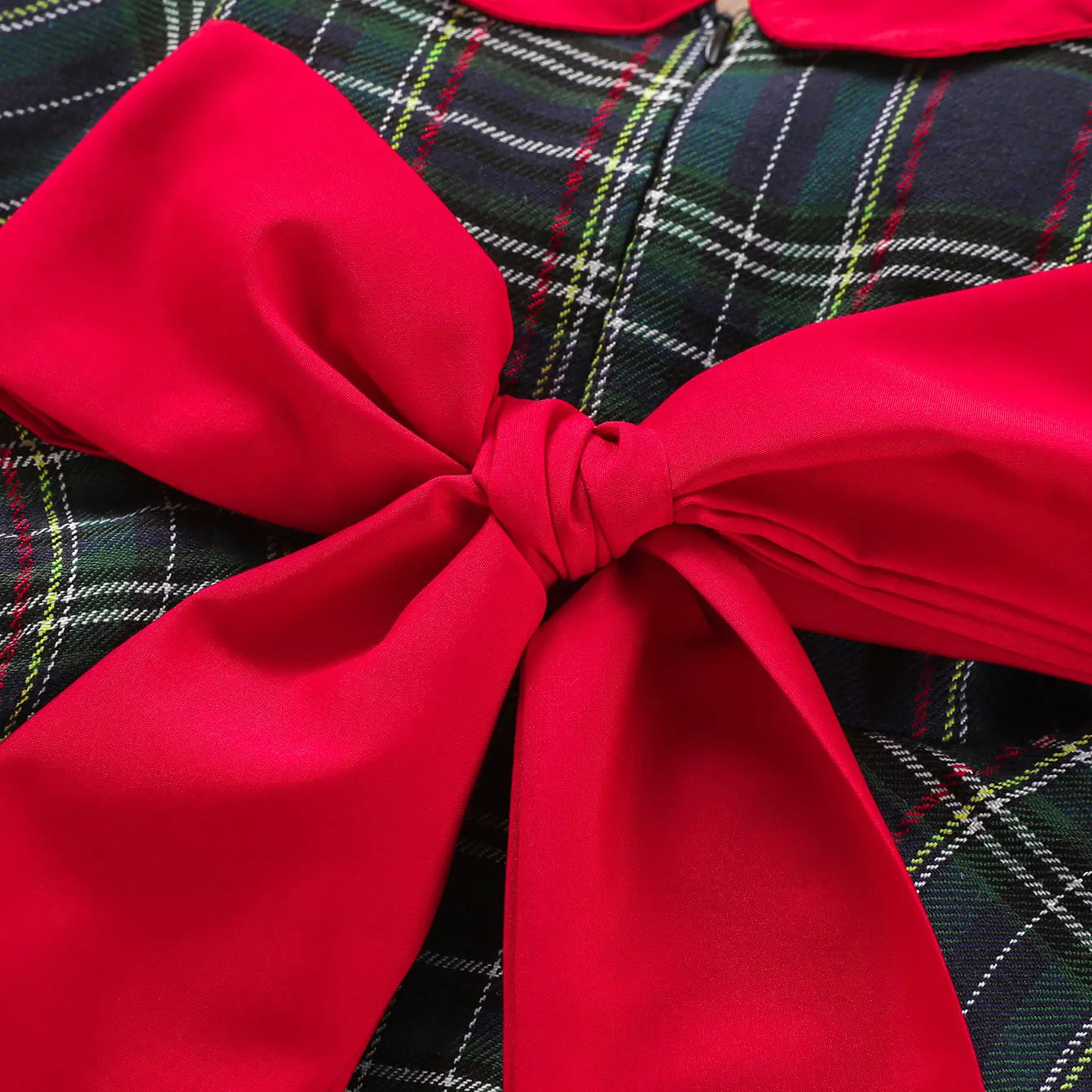 Christmas Girls Cosplay Dress Princess Plaid Red Bow Long-Sleeved Dress Xmas Costumes New Year Christmas Party Dress for Baby