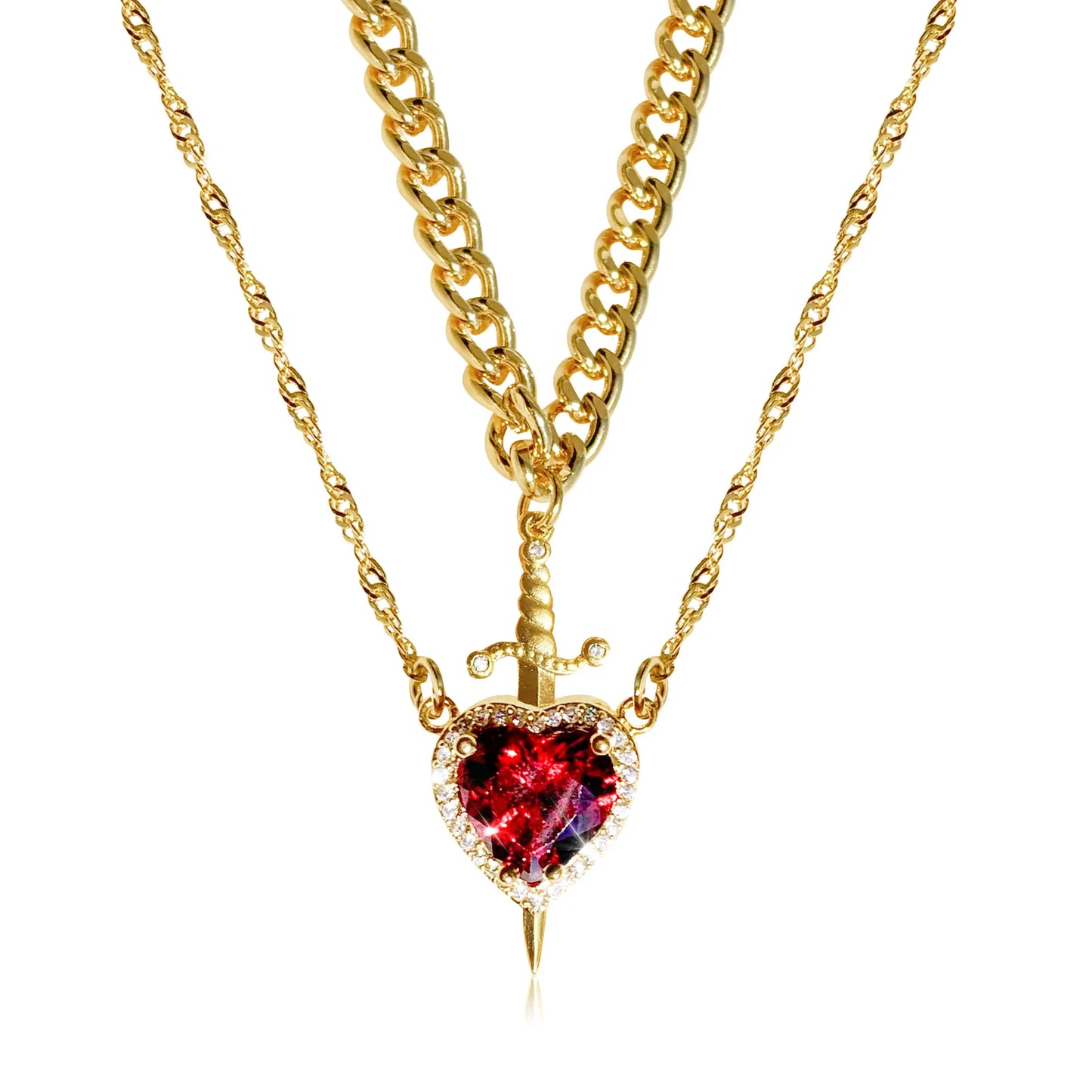 Creative Heart and Sword Couple Necklace Red Pink Heart Sword Necklace Fashion Accessories for Women Couple Gift Jewelry