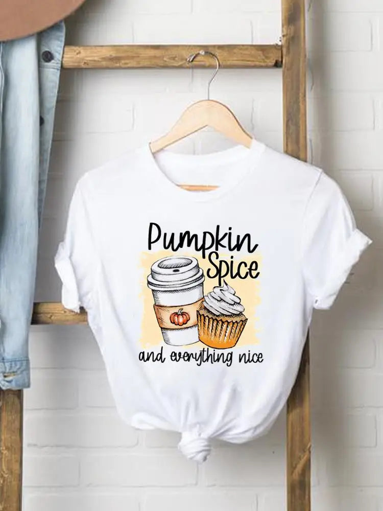 Pumpkin Sweet Lovely Cute Women Graphic Ladies Print Tees Clothing Lady Fall Autumn Halloween Thanksgiving Style T T-shirts