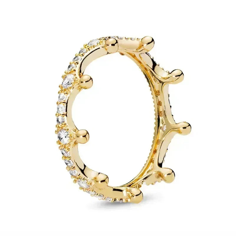 Hot selling 925 sterling silver exquisite gold series ring, sparkling heart-shaped crown ring, fashionable charm jewelry gift
